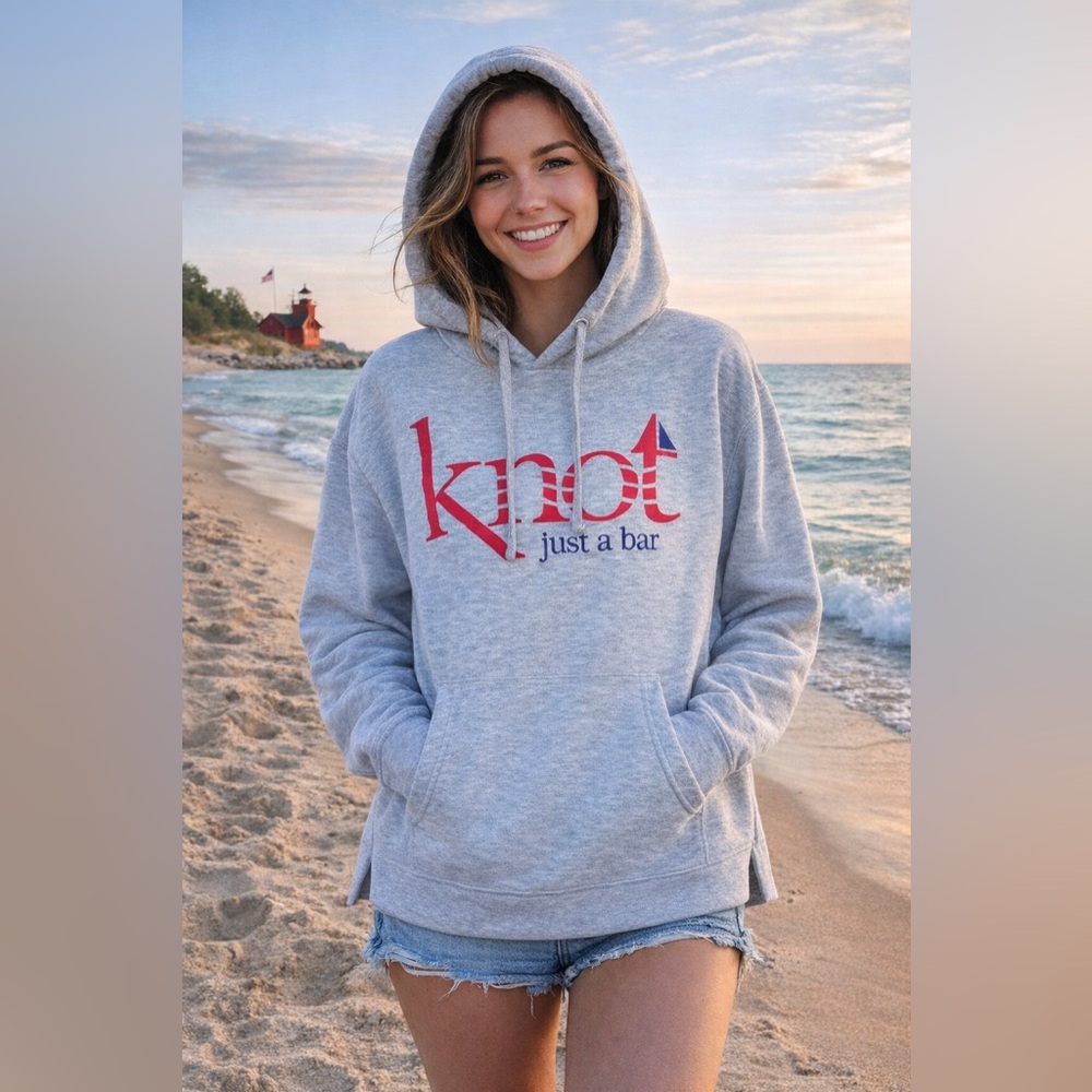 Gray KNOT JUST A BAR Petoskey and Omens, MI Hoodie Sweatshirt Women Sz L